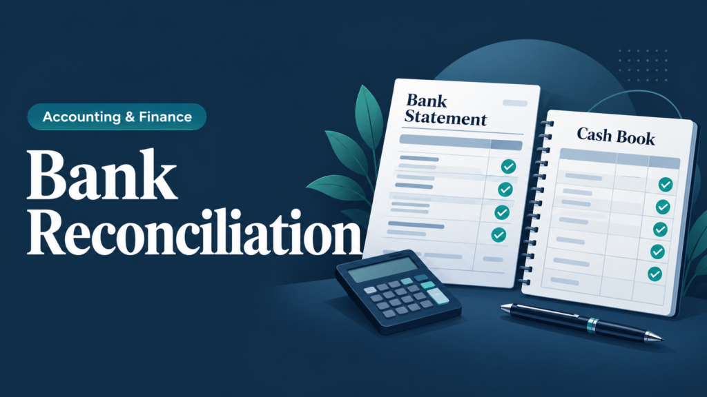 Illustration of a bank statement and cash book for bank reconciliation