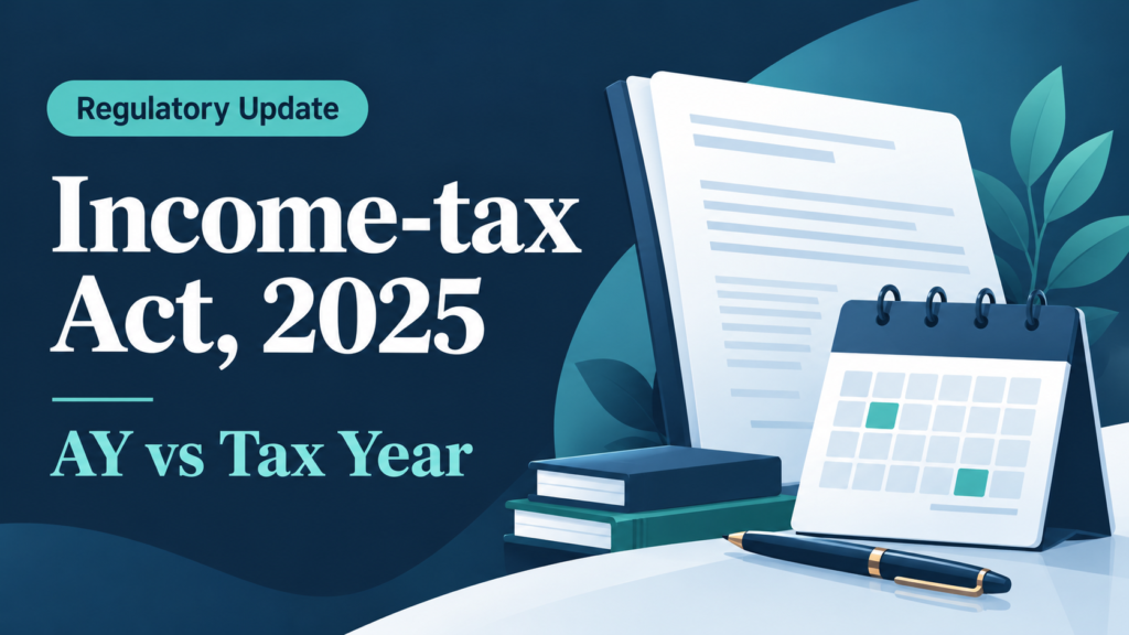 Illustration of a legal document and calendar for the Income-tax Act, 2025 transition